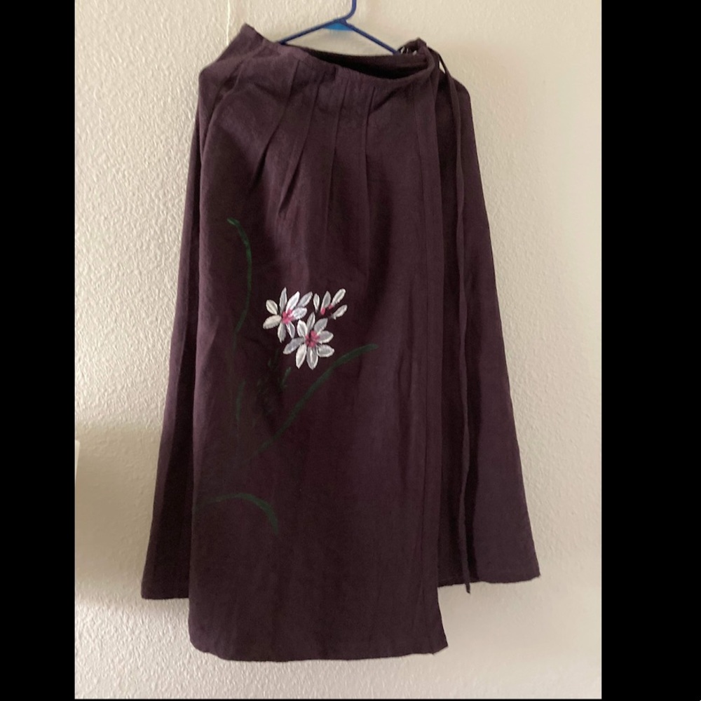 Hand painted cotton tie-waist skirt